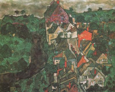 Egon Schiele Krumau Landscape (Town and River) (mk12) oil painting picture